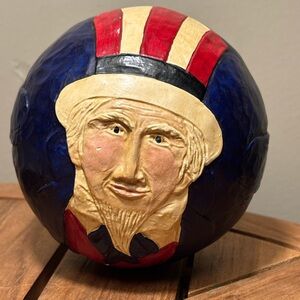 Vintage Handmade Briere Uncle Sam Roly Poly Wooden Ball Sculpture 4”x5”